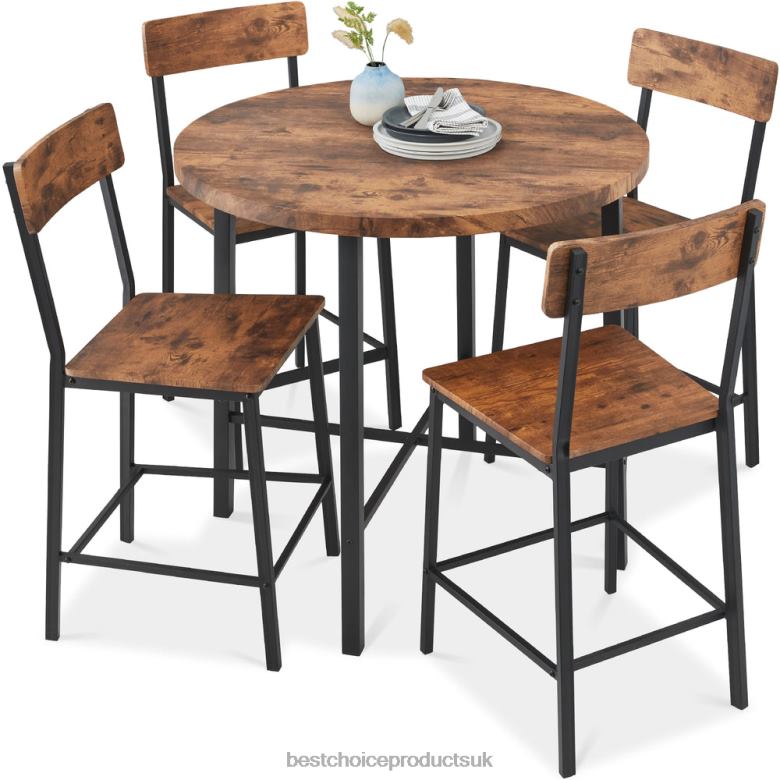 Accessory Best Choice Products5-Piece Modern Round Counter Height Dining Set w/ 4 Chairs N62R688 Brown