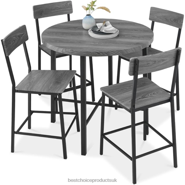 Accessory Best Choice Products5-Piece Modern Round Counter Height Dining Set w/ 4 Chairs N62R689 Gray