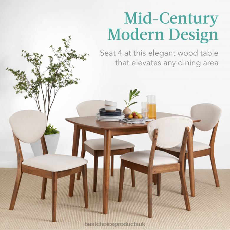 Accessory Best Choice Products5-Piece Wooden Mid-Century Modern Dining Set w/ 4 Chairs, Padded Seat & Back N62R591 Brown/White
