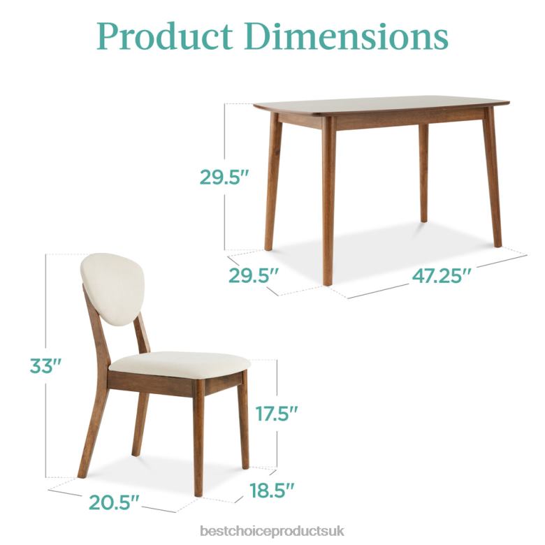 Accessory Best Choice Products5-Piece Wooden Mid-Century Modern Dining Set w/ 4 Chairs, Padded Seat & Back N62R591 Brown/White