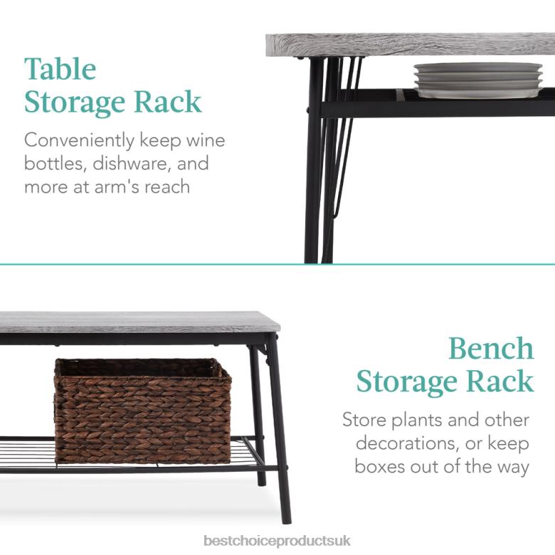 Accessory Best Choice Products6-Piece Modern Dining Set w/ Storage Racks, Table, Bench, 4 Chairs N62R368 Gray