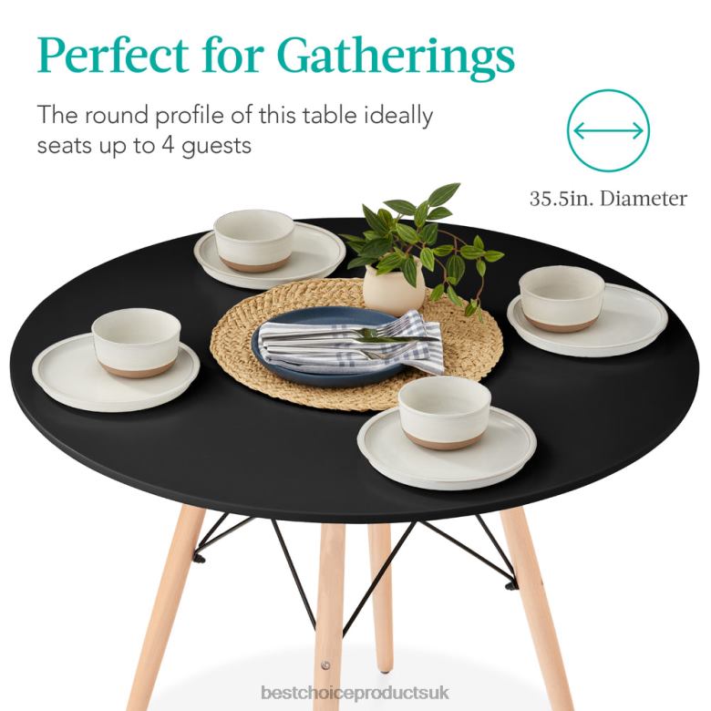 Accessory Best Choice ProductsRound Mid-Century Modern Dining Table w/ Beech Wood Legs- 35.5in N62R662 Black