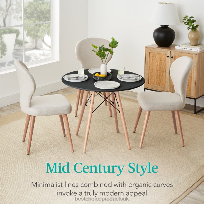 Accessory Best Choice ProductsRound Mid-Century Modern Dining Table w/ Beech Wood Legs- 35.5in N62R662 Black