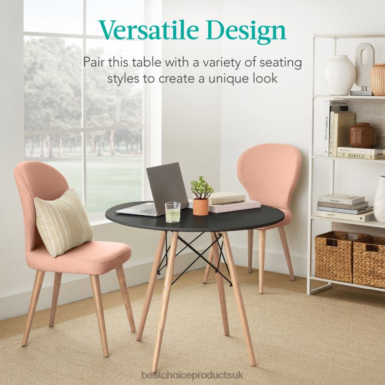 Accessory Best Choice ProductsRound Mid-Century Modern Dining Table w/ Beech Wood Legs- 35.5in N62R662 Black