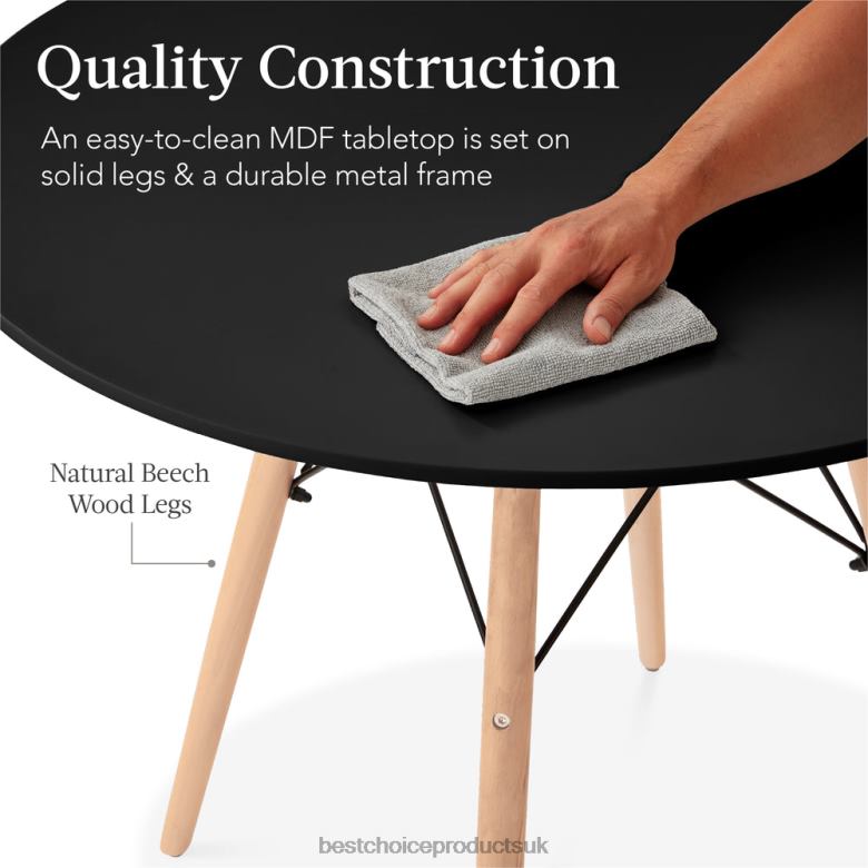 Accessory Best Choice ProductsRound Mid-Century Modern Dining Table w/ Beech Wood Legs- 35.5in N62R662 Black