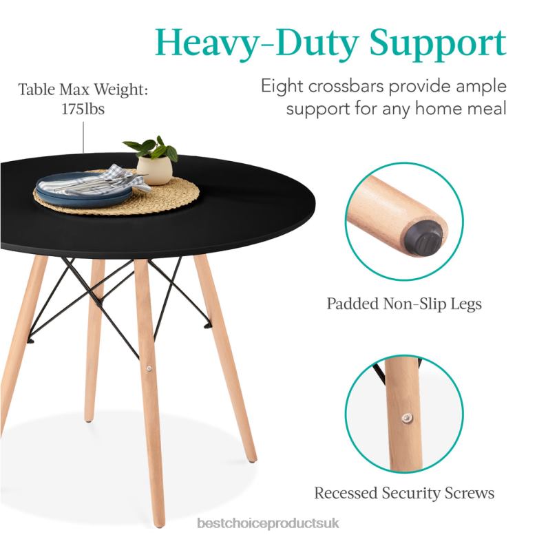 Accessory Best Choice ProductsRound Mid-Century Modern Dining Table w/ Beech Wood Legs- 35.5in N62R662 Black