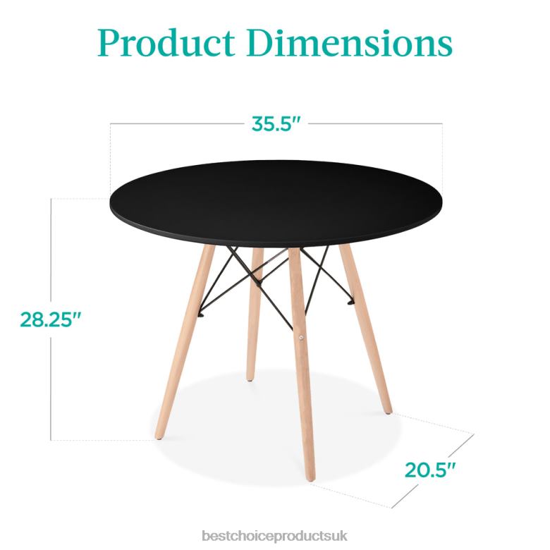 Accessory Best Choice ProductsRound Mid-Century Modern Dining Table w/ Beech Wood Legs- 35.5in N62R662 Black