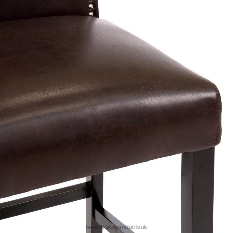 Accessory Best Choice ProductsSet of 2 30in Faux Leather Counter Height Bar Stools w/ Studded Trim Back N62R1277 Brown