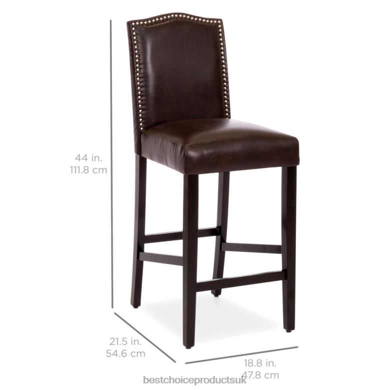 Accessory Best Choice ProductsSet of 2 30in Faux Leather Counter Height Bar Stools w/ Studded Trim Back N62R1277 Brown