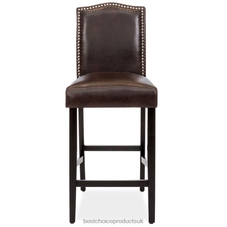Accessory Best Choice ProductsSet of 2 30in Faux Leather Counter Height Bar Stools w/ Studded Trim Back N62R1277 Brown