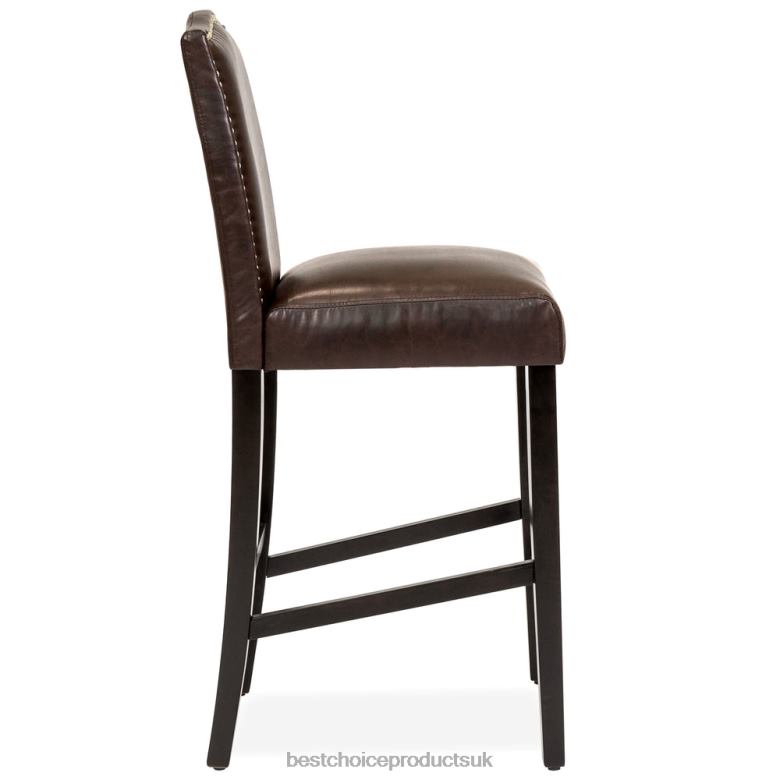 Accessory Best Choice ProductsSet of 2 30in Faux Leather Counter Height Bar Stools w/ Studded Trim Back N62R1277 Brown