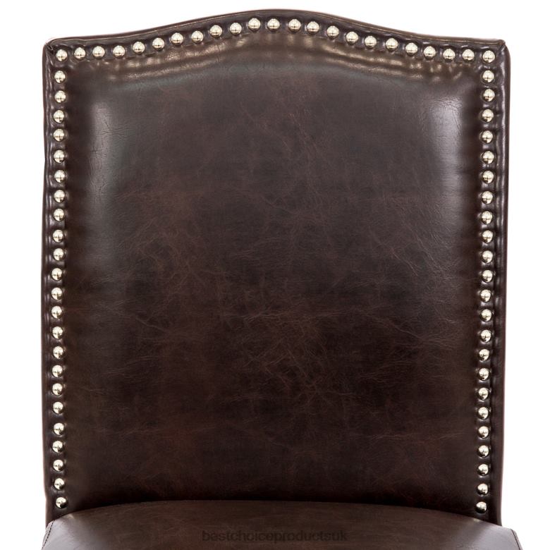 Accessory Best Choice ProductsSet of 2 30in Faux Leather Counter Height Bar Stools w/ Studded Trim Back N62R1277 Brown