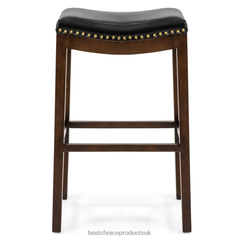 Accessory Best Choice ProductsSet of 2 31in Backless Bar Stool Accent Chairs w/ Faux Leather, Brass Studs N62R1276 Brown
