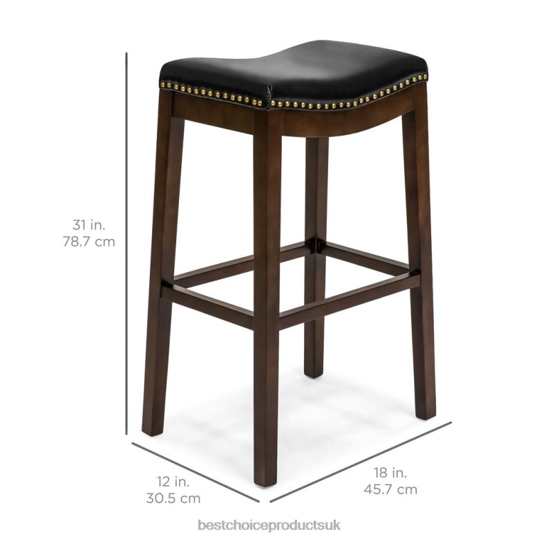 Accessory Best Choice ProductsSet of 2 31in Backless Bar Stool Accent Chairs w/ Faux Leather, Brass Studs N62R1276 Brown