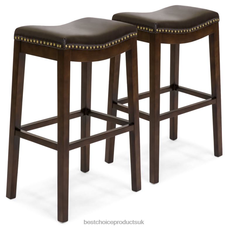 Accessory Best Choice ProductsSet of 2 31in Backless Bar Stool Accent Chairs w/ Faux Leather, Brass Studs N62R1276 Brown