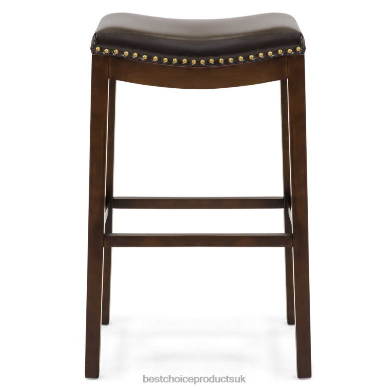 Accessory Best Choice ProductsSet of 2 31in Backless Bar Stool Accent Chairs w/ Faux Leather, Brass Studs N62R1276 Brown
