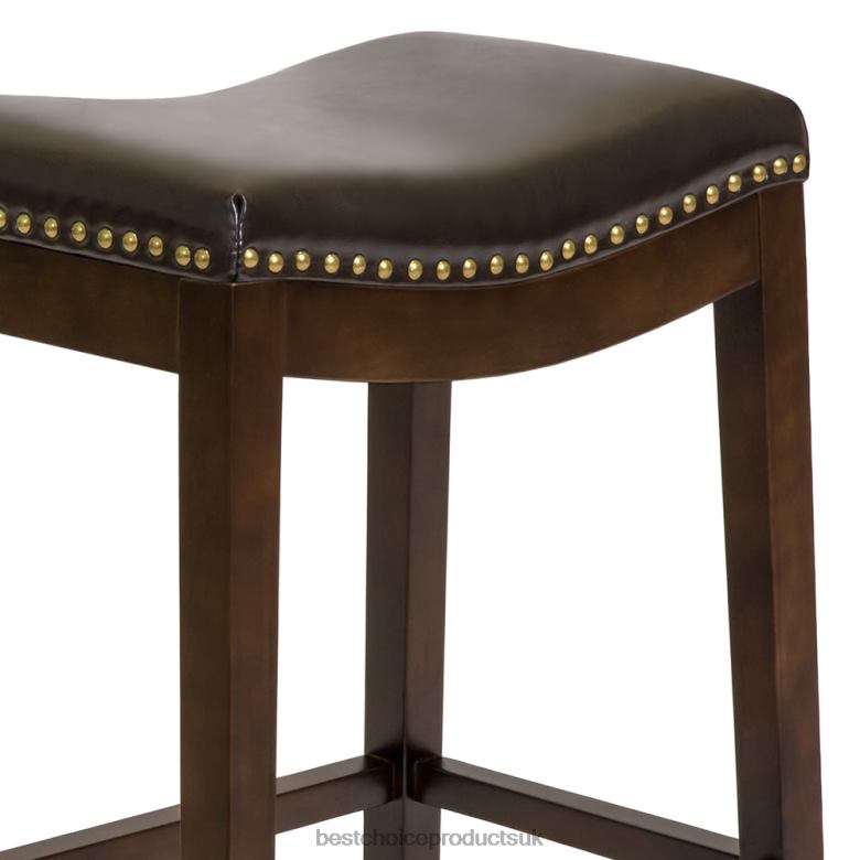 Accessory Best Choice ProductsSet of 2 31in Backless Bar Stool Accent Chairs w/ Faux Leather, Brass Studs N62R1276 Brown