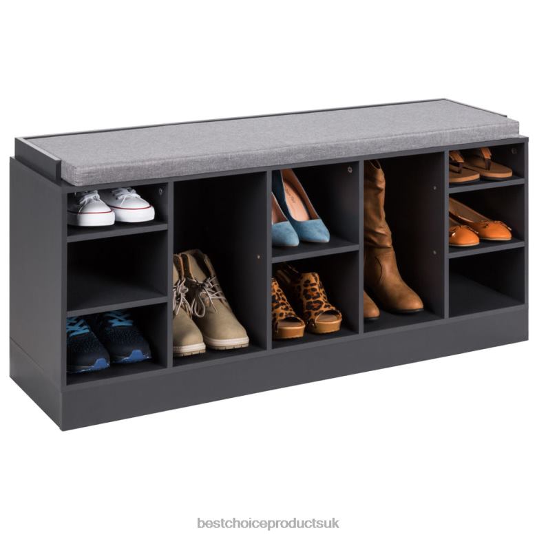 Accessory Best Choice ProductsShoe Storage Rack Bench w/ Padded Seat, 10 Cubbies N62R1185 Gray