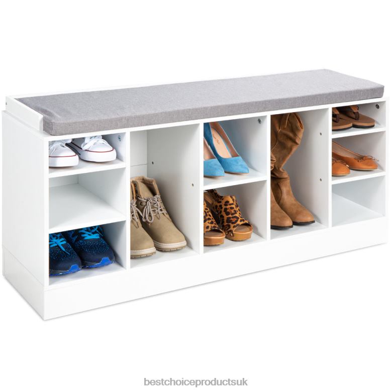 Accessory Best Choice ProductsShoe Storage Rack Bench w/ Padded Seat, 10 Cubbies N62R1186 White
