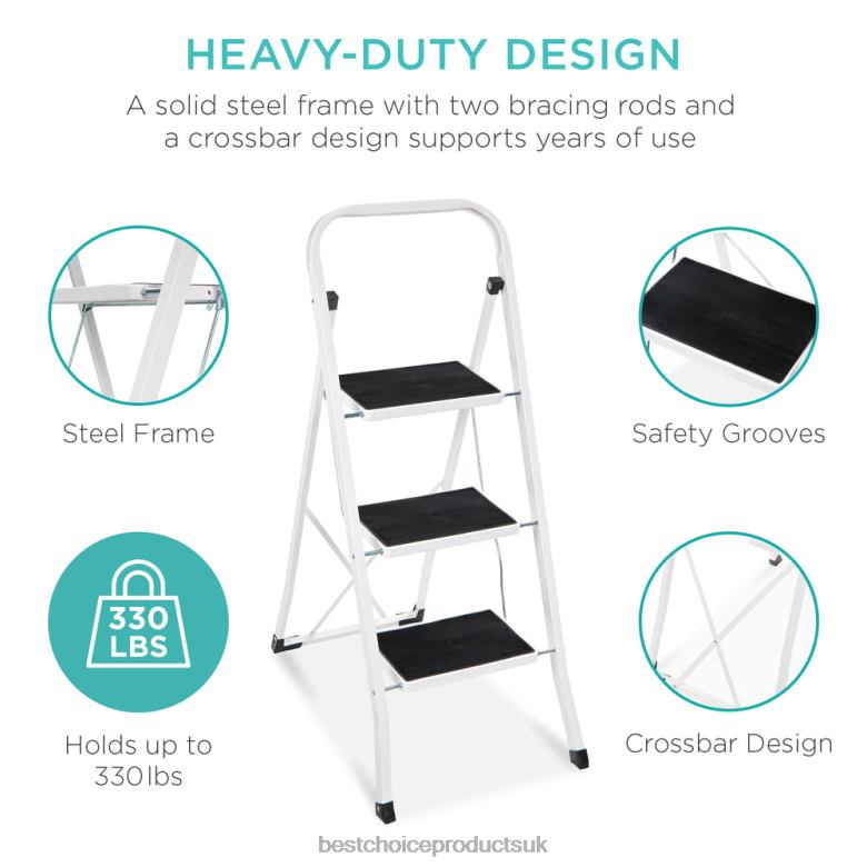 Accessory Best Choice Products3-Step Portable Folding Step Ladder w/ Non-Slip Feet, 330lb Capacity N62R1240 White