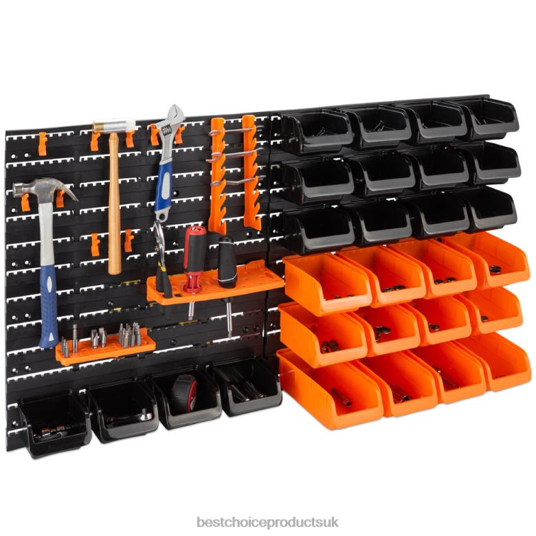 Accessory Best Choice Products44-Piece Wall Mounted Garage Storage Rack, Tool Organizer N62R1176 Black/Orange