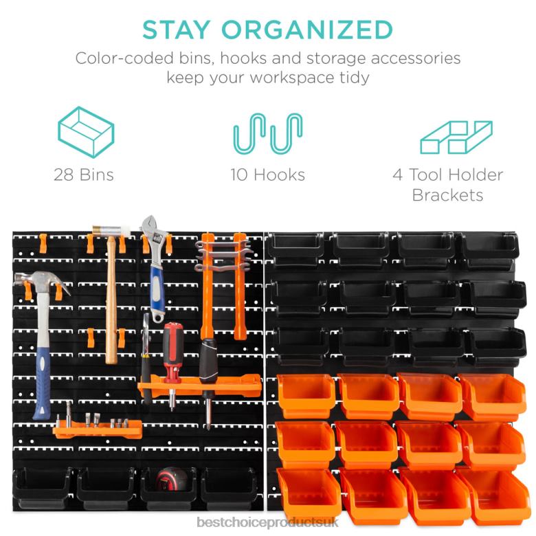 Accessory Best Choice Products44-Piece Wall Mounted Garage Storage Rack, Tool Organizer N62R1176 Black/Orange