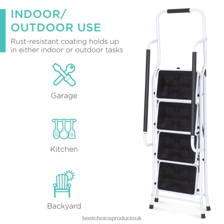 Accessory Best Choice Products4-Step Portable Folding Ladder w/ Handrails, Attachable Tool Bag N62R357 White