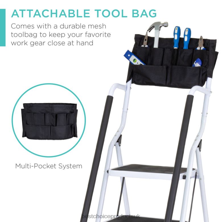 Accessory Best Choice Products4-Step Portable Folding Ladder w/ Handrails, Attachable Tool Bag N62R357 White