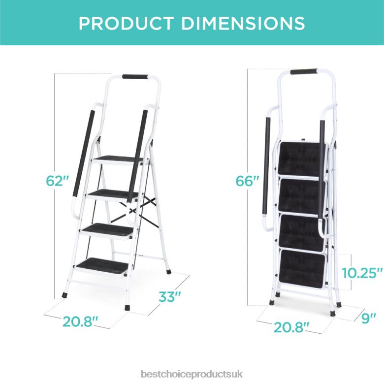 Accessory Best Choice Products4-Step Portable Folding Ladder w/ Handrails, Attachable Tool Bag N62R357 White
