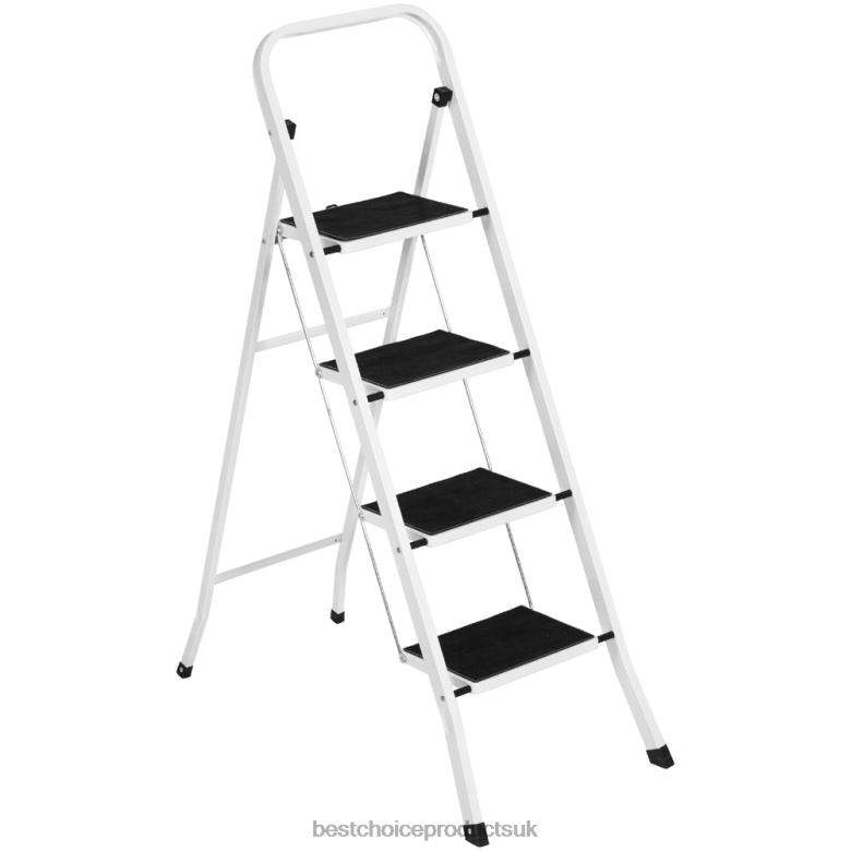 Accessory Best Choice ProductsFolding Steel 4-Step Ladder w/ Hand Rail, Wide Steps, 330lbs Capacity N62R1182 White