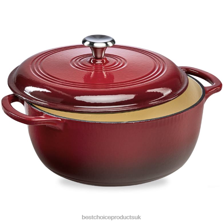 Accessory Best Choice ProductsCast-Iron Dutch Oven Kitchen Cookware w/ Enamel, Handles N62R325 Red