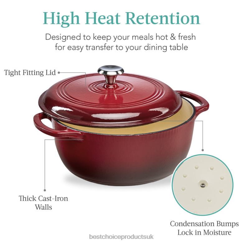 Accessory Best Choice ProductsCast-Iron Dutch Oven Kitchen Cookware w/ Enamel, Handles N62R325 Red