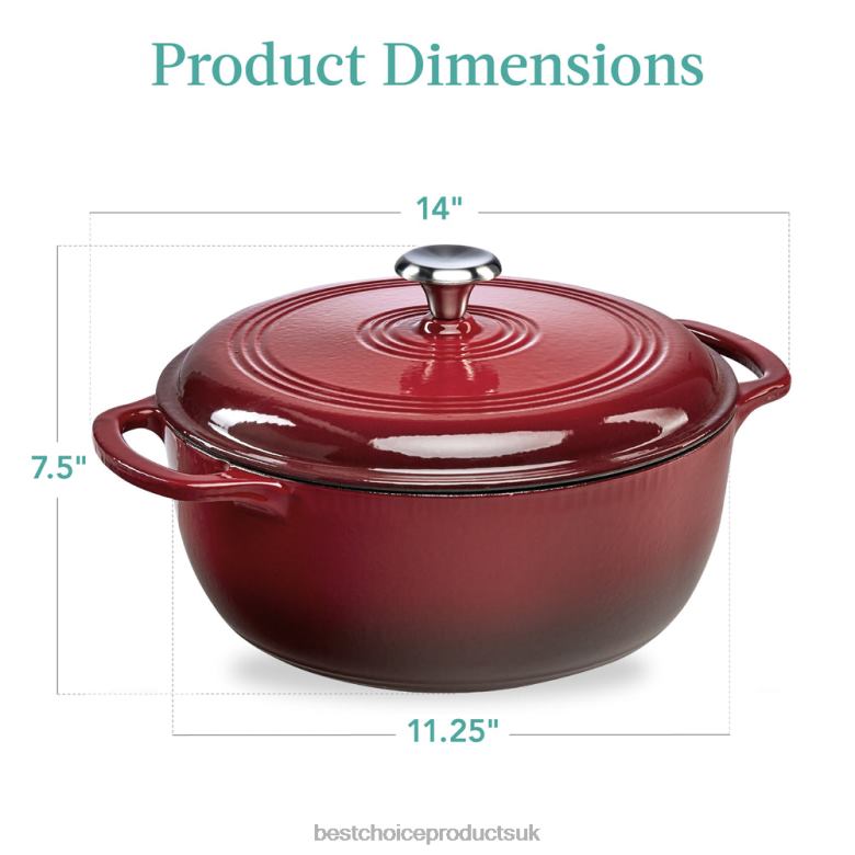 Accessory Best Choice ProductsCast-Iron Dutch Oven Kitchen Cookware w/ Enamel, Handles N62R325 Red