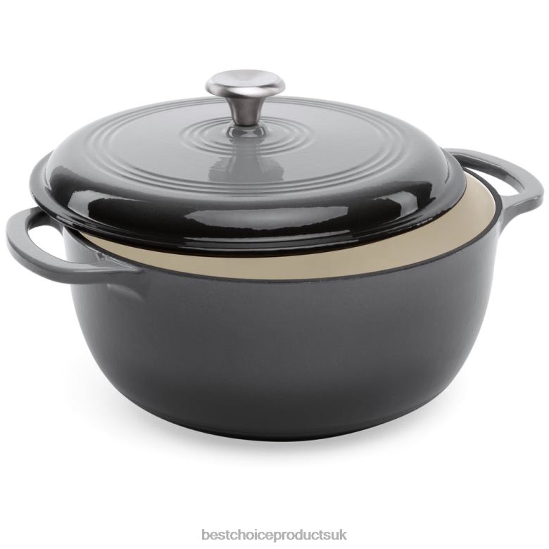 Accessory Best Choice ProductsCast-Iron Dutch Oven Kitchen Cookware w/ Enamel, Handles N62R326 Gray