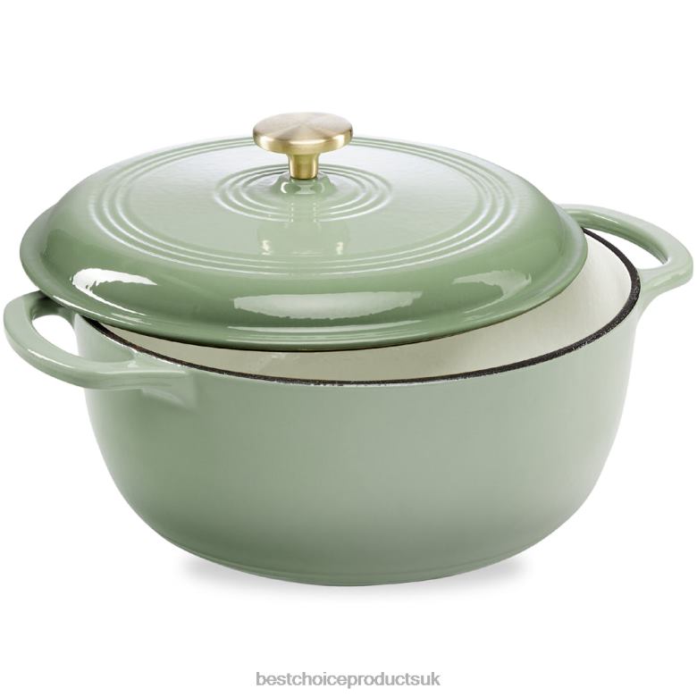 Accessory Best Choice ProductsCast-Iron Dutch Oven Kitchen Cookware w/ Enamel, Handles N62R328 Sage Green