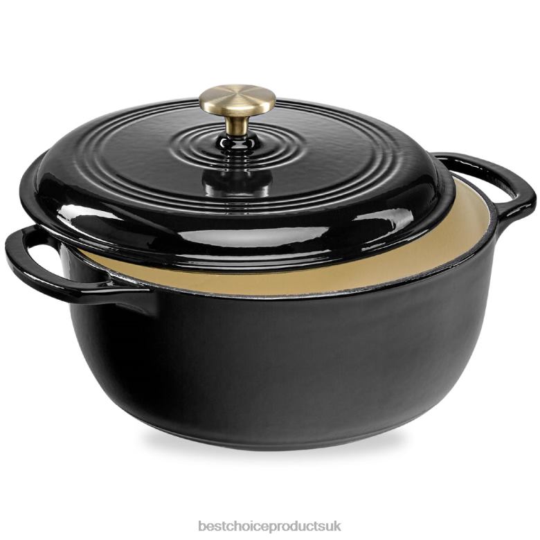 Accessory Best Choice ProductsCast-Iron Dutch Oven Kitchen Cookware w/ Enamel, Handles N62R329 Black Licorice
