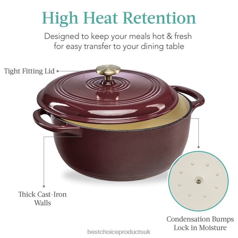 Accessory Best Choice ProductsCast-Iron Dutch Oven Kitchen Cookware w/ Enamel, Handles N62R331 Cabernet Red