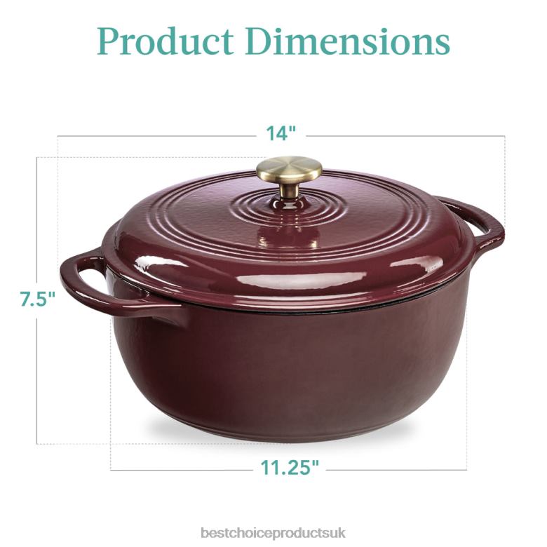 Accessory Best Choice ProductsCast-Iron Dutch Oven Kitchen Cookware w/ Enamel, Handles N62R331 Cabernet Red