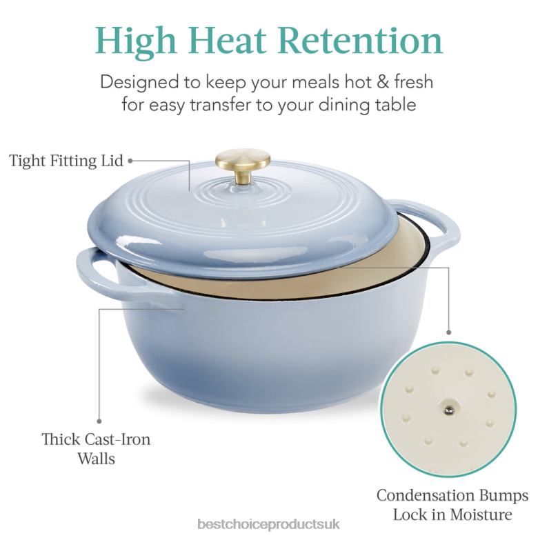 Accessory Best Choice ProductsCast-Iron Dutch Oven Kitchen Cookware w/ Enamel, Handles N62R332 Cornflower Blue