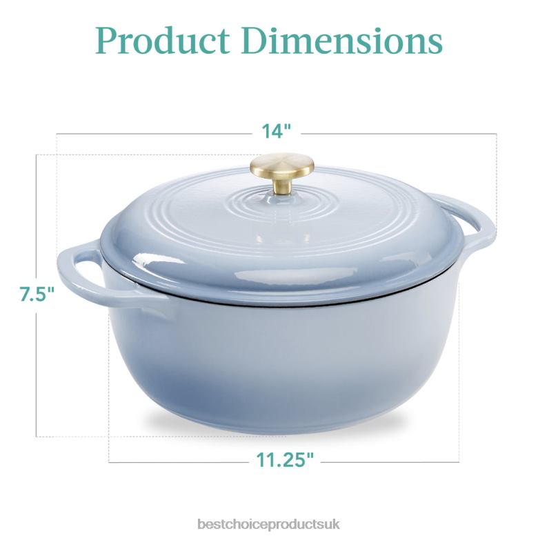 Accessory Best Choice ProductsCast-Iron Dutch Oven Kitchen Cookware w/ Enamel, Handles N62R332 Cornflower Blue
