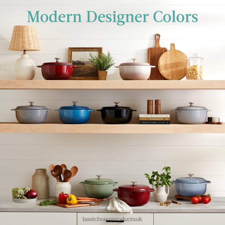 Accessory Best Choice ProductsCast-Iron Dutch Oven Kitchen Cookware w/ Enamel, Handles N62R333 French Gray