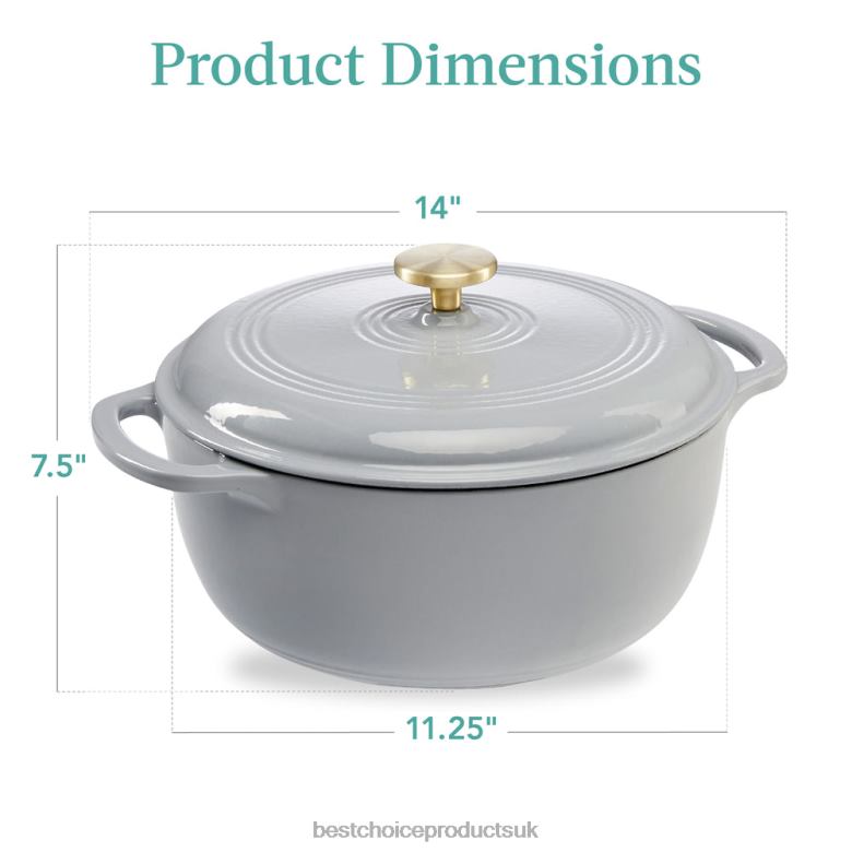 Accessory Best Choice ProductsCast-Iron Dutch Oven Kitchen Cookware w/ Enamel, Handles N62R333 French Gray