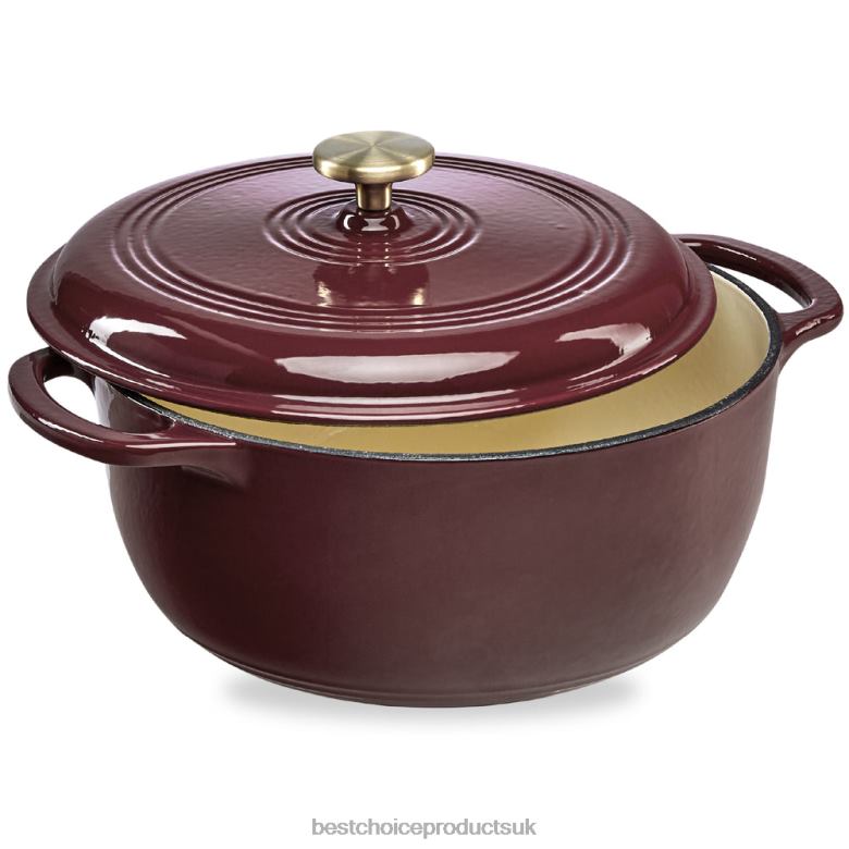 Accessory Best Choice ProductsCast-Iron Dutch Oven Kitchen Cookware w/ Enamel, Handles N62R573 Cabernet Red