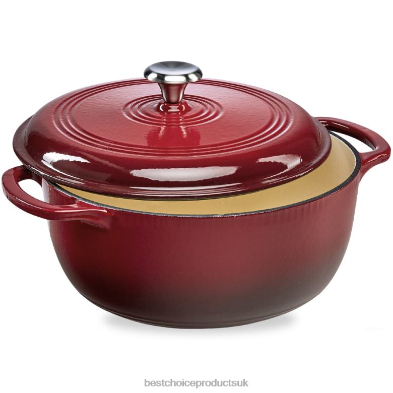 Accessory Best Choice ProductsCast-Iron Dutch Oven Kitchen Cookware w/ Enamel, Handles N62R577 Red