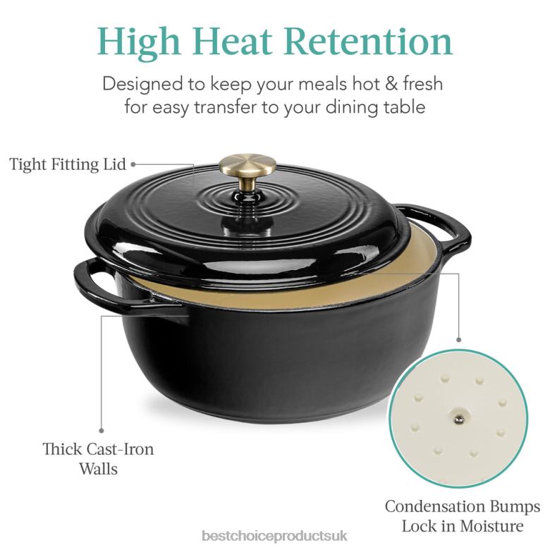 Accessory Best Choice ProductsCast-Iron Dutch Oven Kitchen Cookware w/ Enamel, Handles N62R580 Black Licorice