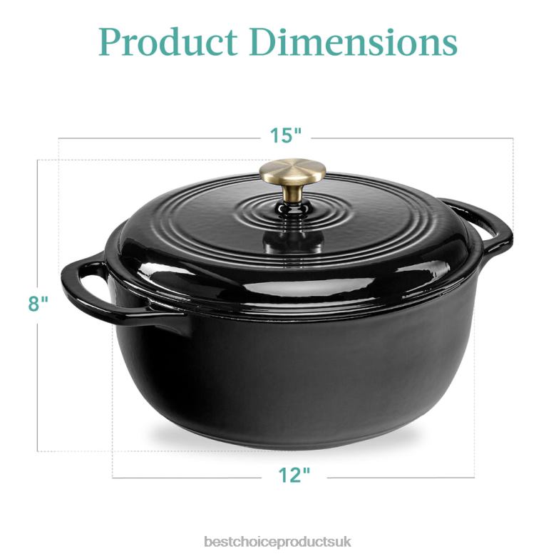 Accessory Best Choice ProductsCast-Iron Dutch Oven Kitchen Cookware w/ Enamel, Handles N62R580 Black Licorice