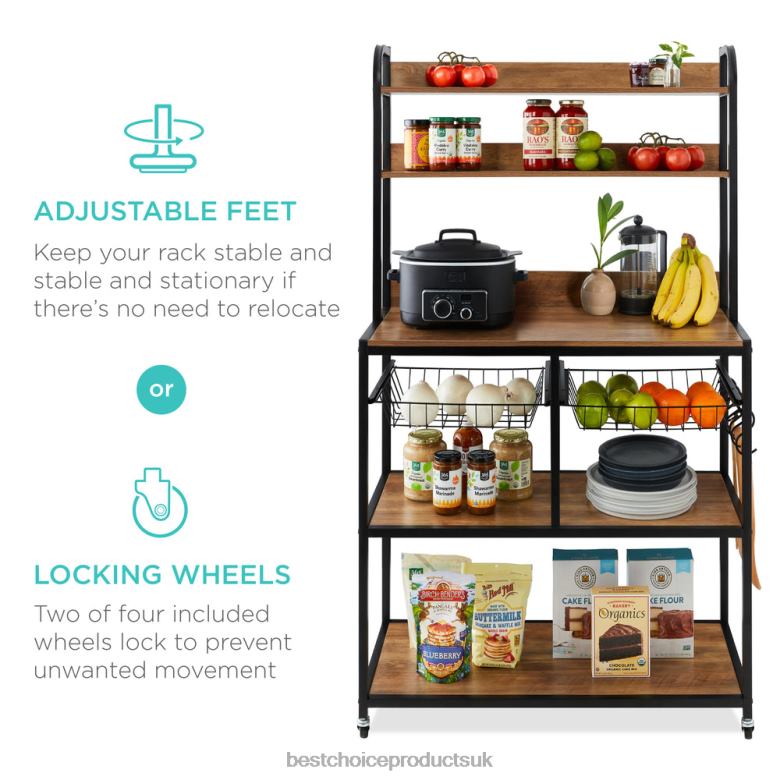 Accessory Best Choice ProductsCounter-Height Baker's Rack w/ Locking Wheels, Adjustable Feet N62R702 Brown/Black