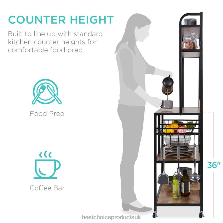 Accessory Best Choice ProductsCounter-Height Baker's Rack w/ Locking Wheels, Adjustable Feet N62R702 Brown/Black