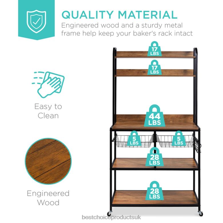 Accessory Best Choice ProductsCounter-Height Baker's Rack w/ Locking Wheels, Adjustable Feet N62R702 Brown/Black