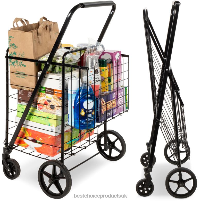 Accessory Best Choice ProductsFolding Steel Grocery Cart w/ Double Basket, Swivel Wheels, 220lb Cap N62R1177 Black